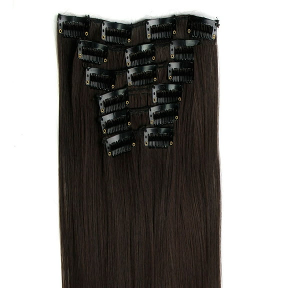 DOPI Human Hair Wigs For Women Black Color Natural Lace Hair 6Pcs Full Head Natural Women 16 Clips Synthetic Straight Hair