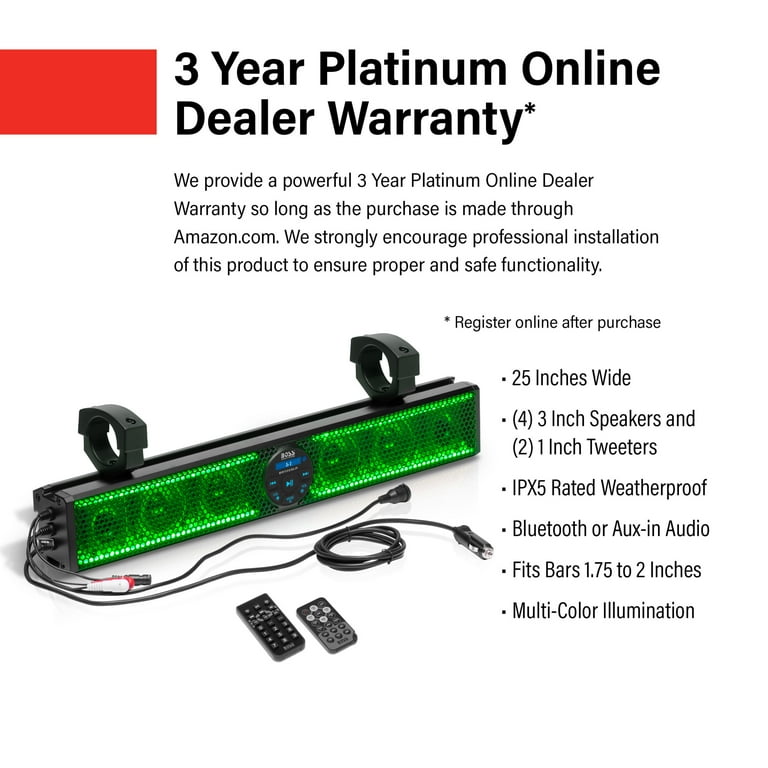 BOSS Audio Systems Waterproof ATV Bluetooth Soundbar BRT25SLR 25