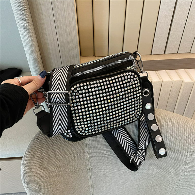 PU Funny Pack Bum Bag Fashion Rhinestone Shoulder Crossbody Chest Bag  Exquisite Soft Solid Color Casual for Women Traveling