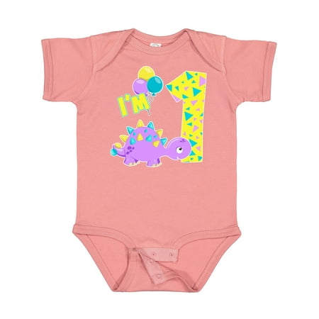 

Inktastic Happy Dinosaur First Birthday-purple Gift Baby Boy or Baby Girl Bodysuit