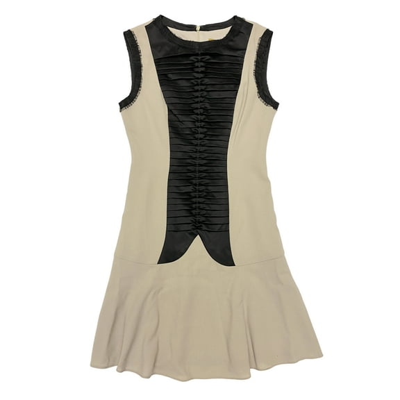 Hanley Mellon Women's Pleated Bib Dress 8 Beige