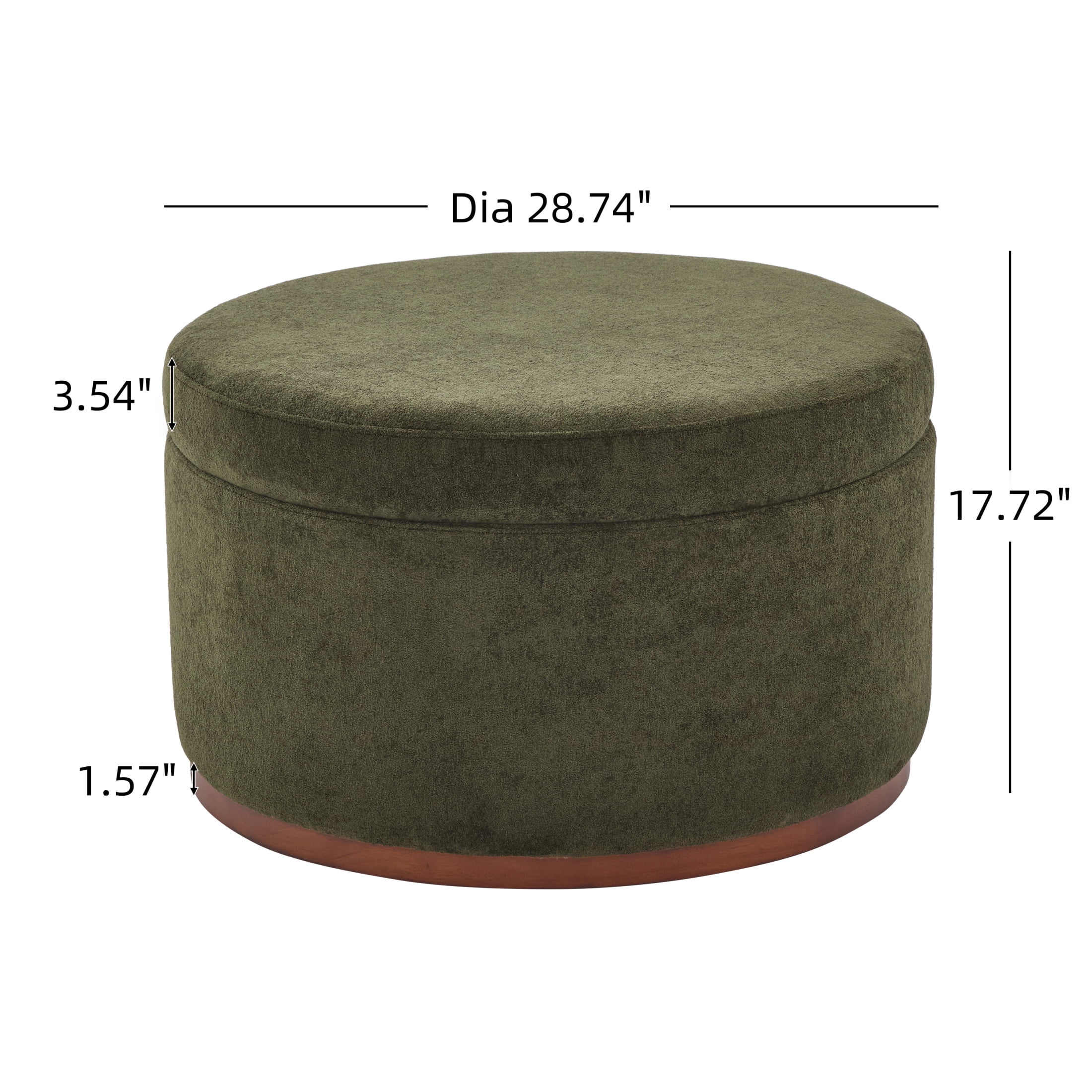 Christopher Knight Home 28.7" Classic Round Storage Ottoman with Chenille Upholstery, Wooden Base, Olive Green