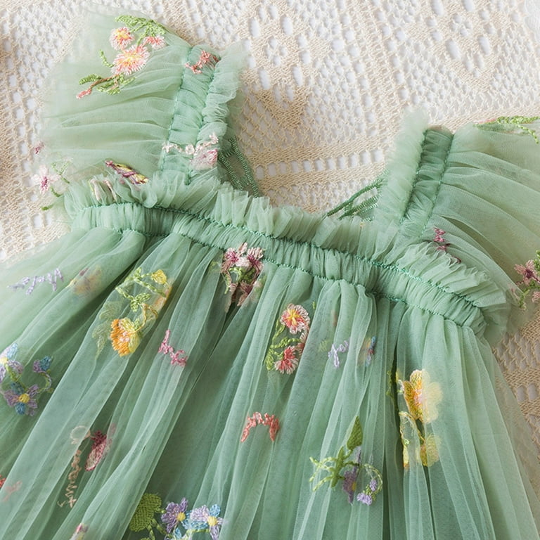 Girls Dress Toddler Girls Sleeveless Butterfly Embroidered Flowers With  Wing Tie Tulle Holiday Party Dress Dance Party Dresses Clothes Green 6  Months-12 Months - Walmart.com