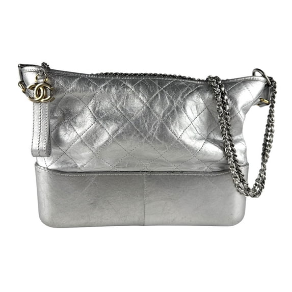 Pre-Owned CHANEL Gabrielle de Chanel Shoulder Bag, Leather/Metal, Silver/Gold,... (Good)
