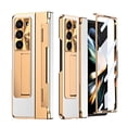 thumbnail image 2 of Dteck Case for Samsung Galaxy Z Fold 6,Shockproof Leather Case Electroplating PC Built-in Screen Protector Hinge Protection Kickstand Full Body Cover, White+Gold, 2 of 9