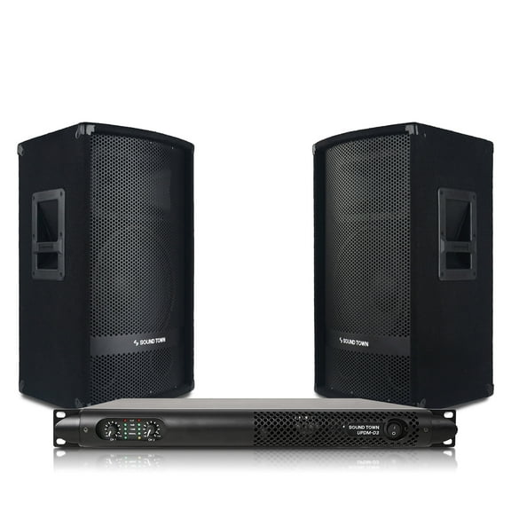 Sound Town Professional PA Speaker System with Two 12” Passive PA Speakers and One 2-Channel UPDM Power Amplifier for Live Sound, Karaoke, Bar, Church