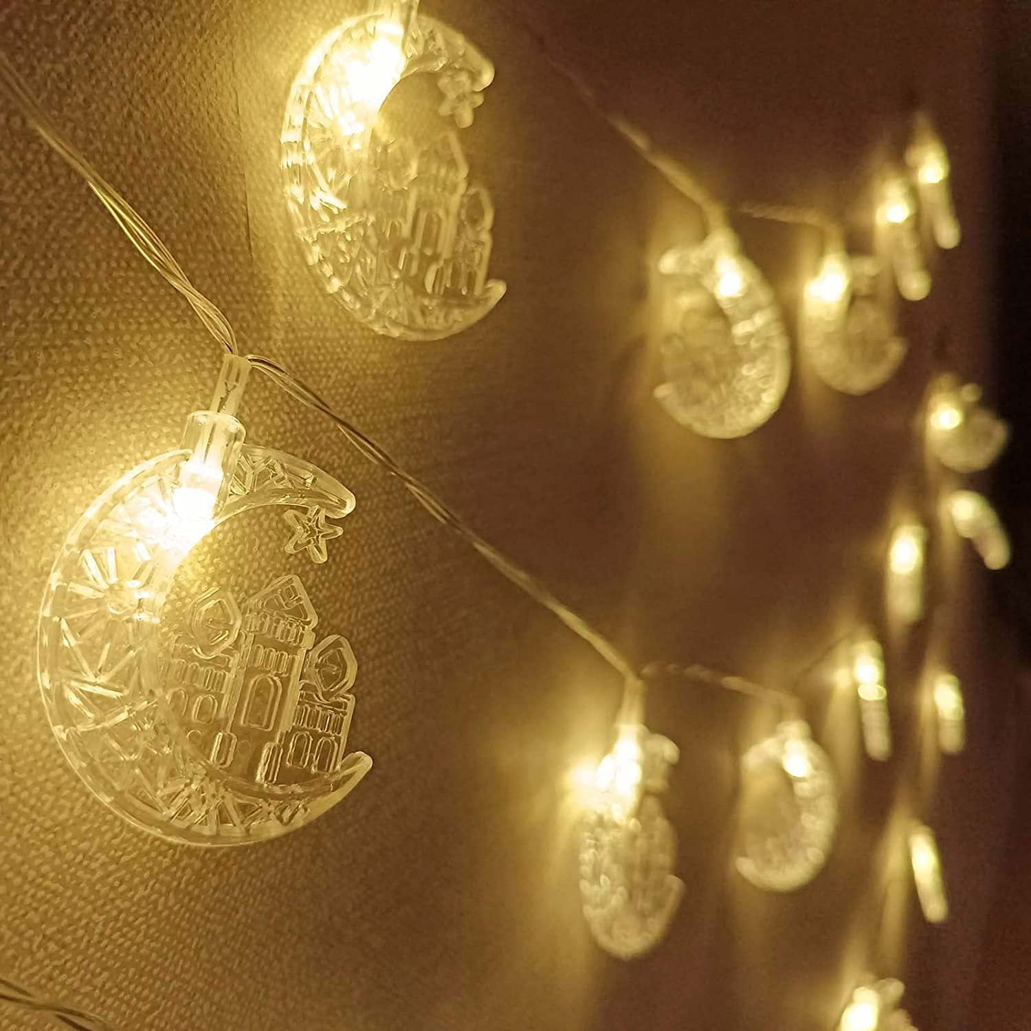 stars & crescents warm light Eid Flashing LED lights Ramadan Indoor 