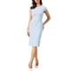 thumbnail image 2 of Vestido elegante de tweed para mujer Inspire Chic, con cuello redondo, mangas cortas, estilo vintage, ajustado, midi, talla XS, azul claro, 2 of 6