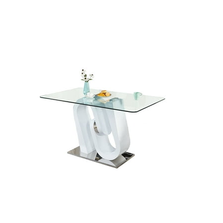 Best Quality Furniture Modern White Lacquer C.H. Table w/Clear Glass & Stainless Steel (Best Way To Clean Lacquer Furniture)