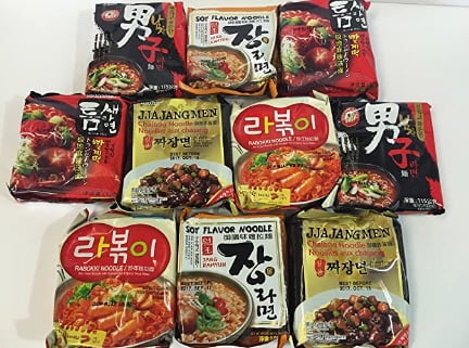 Korean Hit Ramen Variety Pack, Paldo Jjajangmen Chajang, Teumsae Ramyun, Namja, Soy, Spicy, Kokomen Instant Noodles. (Paldo Party Time 10 packs Mix)