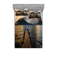 thumbnail image 2 of Ambesonne Landscape Fitted Sheet & Pillow Sham Set, Wooden Pier on Lake, Twinxl, Multicolor, 2 of 3