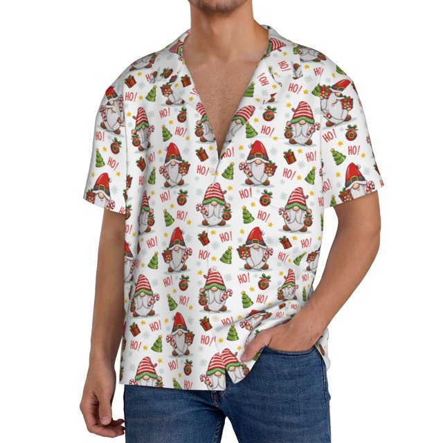 Balery Merry Christmas Santa Camisa Casual de Manga Corta con Botones para Hombre, Texturizada, Estilo Cubano, para Playa, Verano-XX-Large