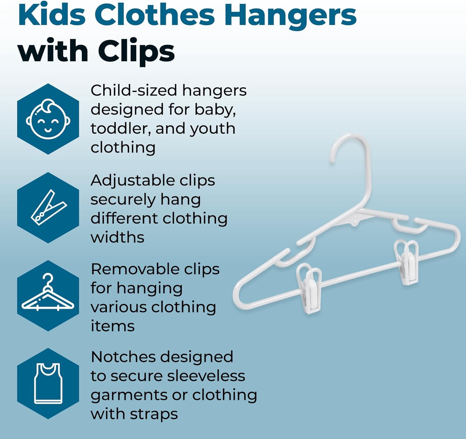 Kids Clothes Hanger, Baby Clothes Hangers with Clips, Removable Clips are Designed to Keep Bottoms and Tops Perfectly Paired, Making it Easier to Organize and Store Outfits, 18 Pack