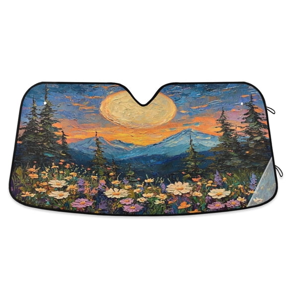 Windshield Sun Shade for Cars, 55"x27.6" Foldable Car Sun Shade with Aluminum Foil Bubble Heat Insulation, UV Protection for Sedan/SUV/Truck,Oil Painting Of The Sun