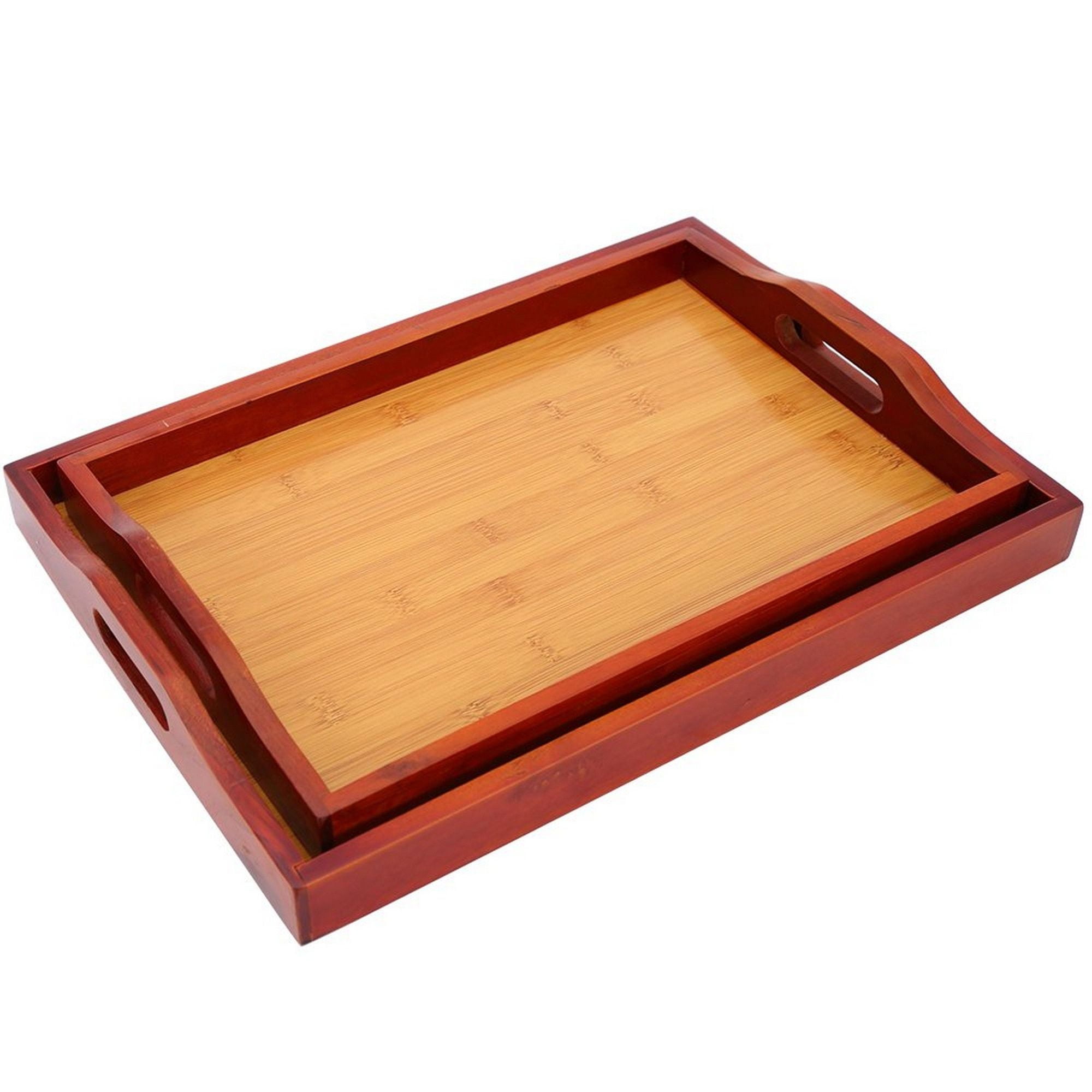 2 Pack Serving Tray - Food Tray Set - Wood Serving Tray with Handles