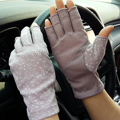 Mens Sunblock Fingerless Gloves Summer UV Protection Driving Cotton Gloves 