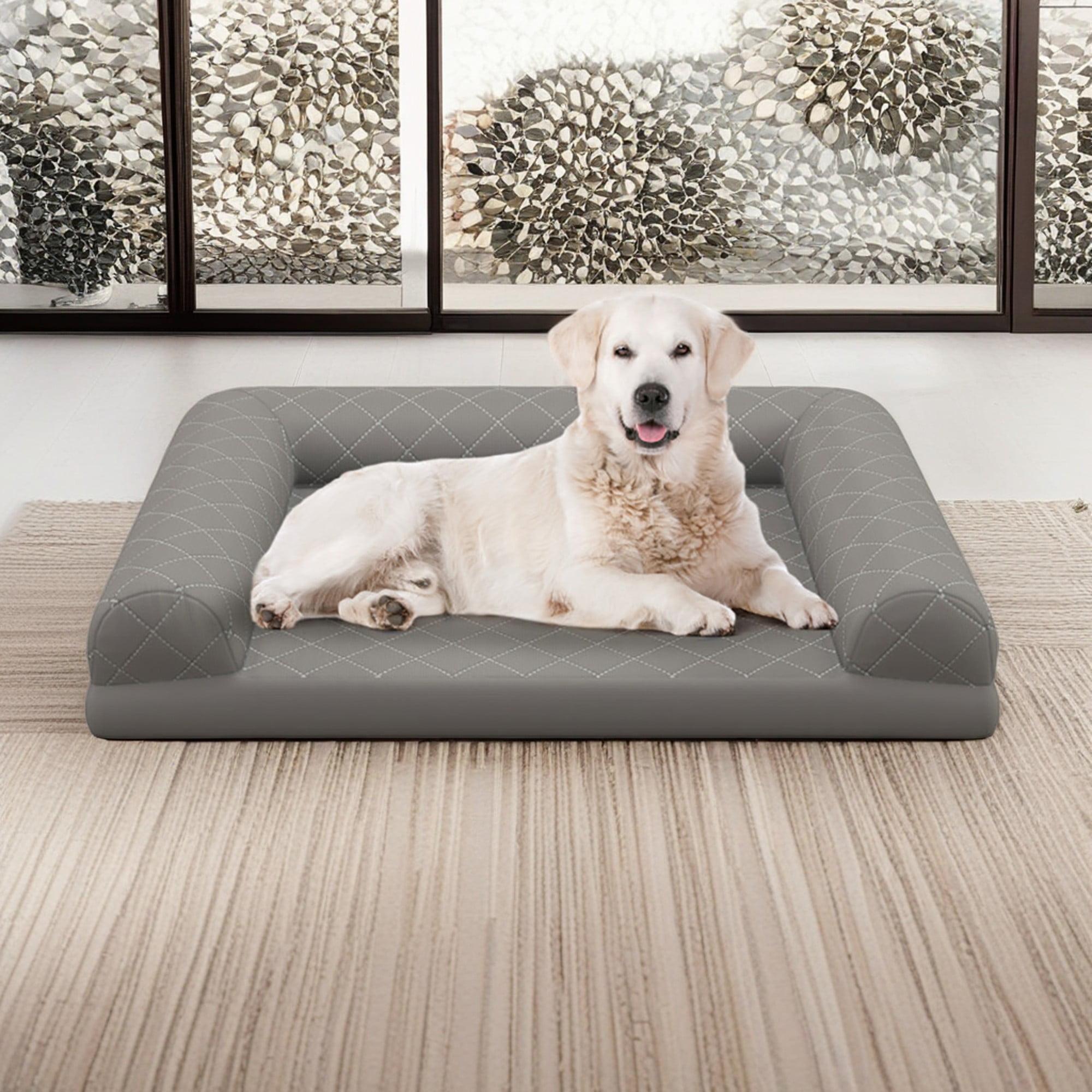 Kadyn 36" Pet Dog Crate Bed with 3-Side Bolster, Dog Bed Sofa Furniture, Cat Sofa Beds with Removable Washable Bed Cover, Gray