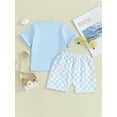 thumbnail image 5 of FEORJGP Toddler Baby Boy Summer 2 Piece Set 6M 12M 18M 2Y 3Y Round Neck T-shirt Short Sleeve Shirt Letter Print Tops + Elastic Waist Checkerboard Shorts Big Brother Little Boys Casual Daily Outfits, 5 of 9