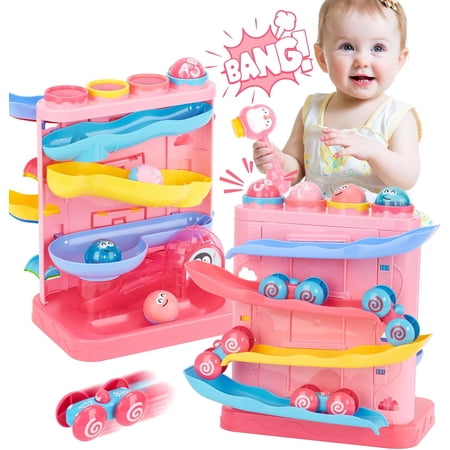 hahaland Toddler Toys for 1 Year Old Boy Birthday Gift 2 in 1 Pound Ball Toy & Car Ramp Race Track Learning Active Early Developmental Montessori Toys for 1-Year-Old Birthday Gifts