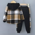 thumbnail image 3 of WhouRiu Infant Boys Outfit Set Long Sleeve Plaid Hooded Coat and Pants Kids Spring Fall Sports Outfits Beige.Sizes 18-24 M, 3 of 4