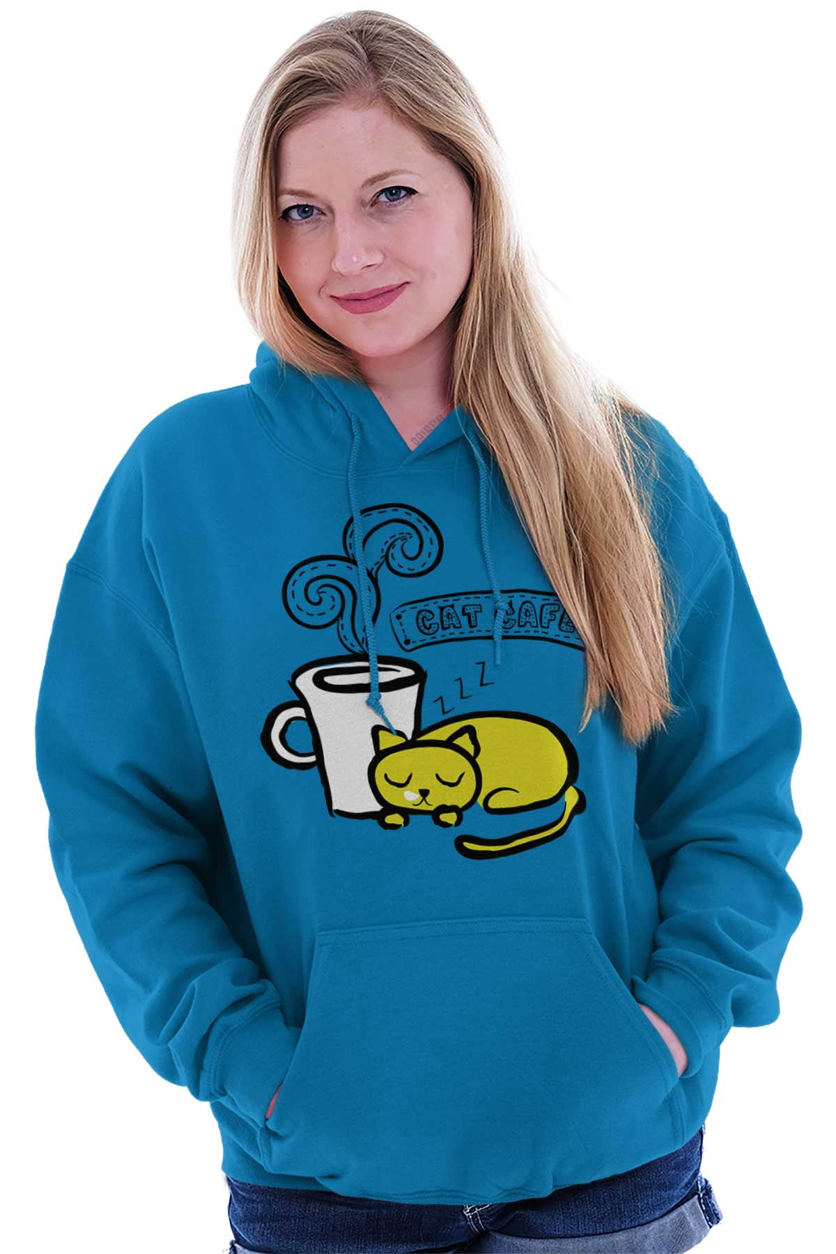 Cats Womens Hooded Pullover Sweatshirt Coffee Cat Kitten Tabby Pet