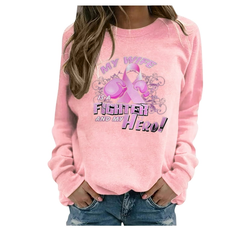 Brnmxoke Breast Cancer Gifts for Women 2023 Pink Long Sleeve Shirt - Women  Pink Ribbon Sweatshirts Pullover Tops