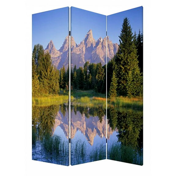 1" x 48" x 72" Multi Color Wood Canvas Mountain Peaks  Screen