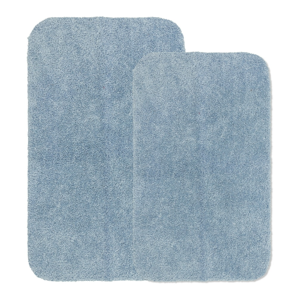 Mainstays Basic 2 Piece Bath Rug Set, Blue Shell, 19.5" x 32" & 23" x 38"