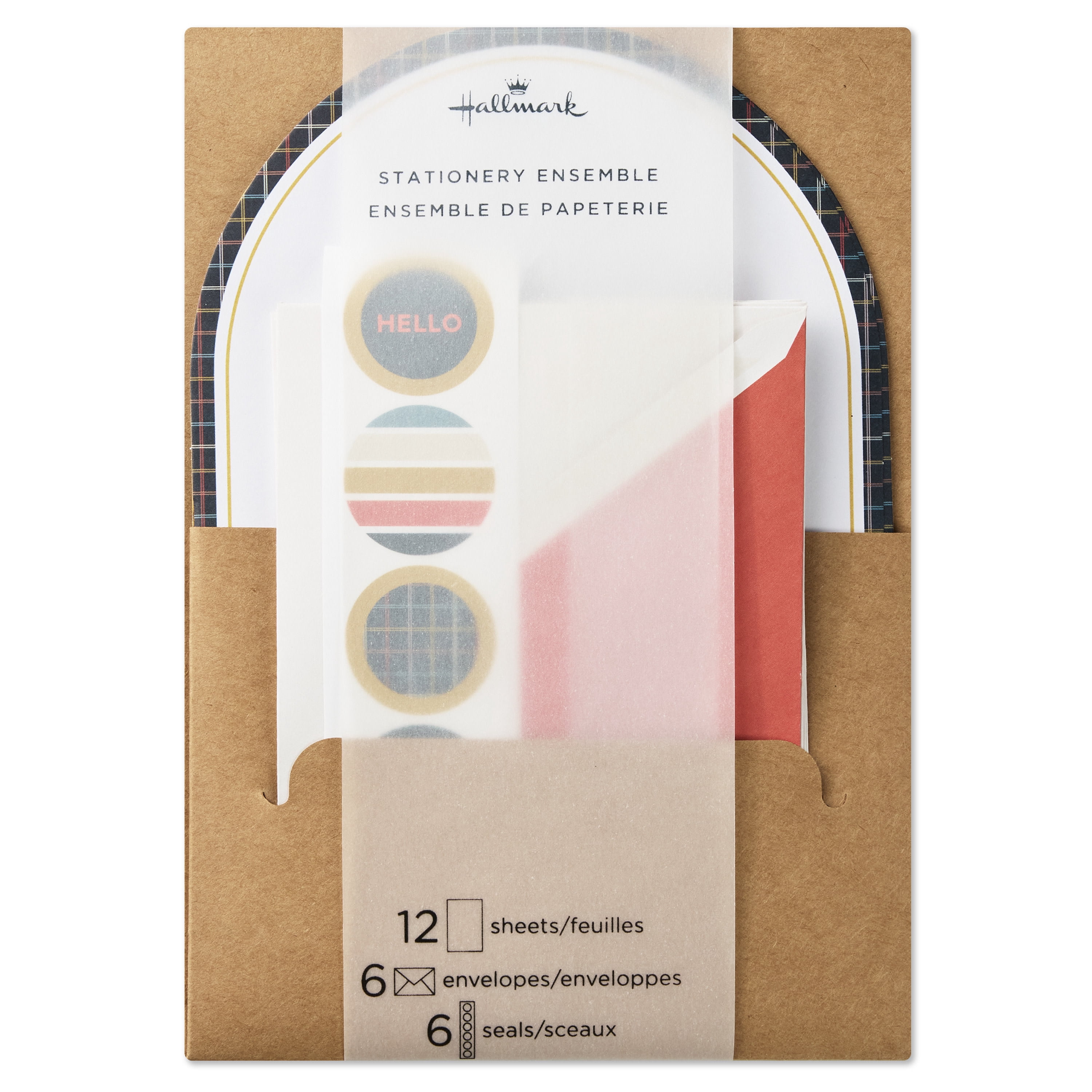 Hallmark Stationery Set With Seals (Arched Plaid and Patterned), 12 sheets