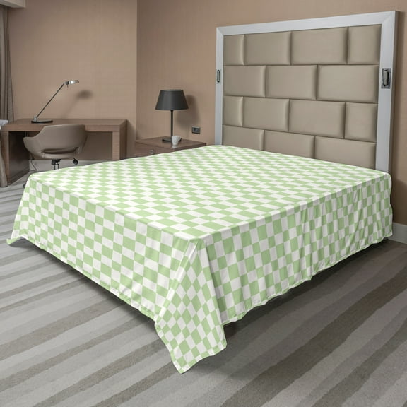 Ambesonne Retro Flat Sheet, Big Little Squares Tile, King Size, Lime Green White