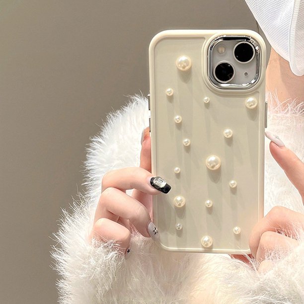 Funda De Teléfono 3D Pearl Para iPhone 7 8 Plus 11 12 13 14 Pro MAX 11Pro X XR XS SE 2020 2022 14Plus Silicona Líquida Mate Protector De Corazón Bling A Prueba De Golpes