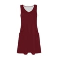 thumbnail image 4 of Htigea Sleeveless V-Neck Dress for Women Solid Color Summer Tank Dress Casual Loose Fit Home Beach Sundress with Pocket Wine,L, 4 of 6