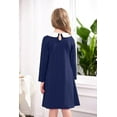 thumbnail image 3 of Oudiya Kids Navy Blue Vintage Long Sleeve T-Shirt Dress with Peter Pan Collar for girls 4-13 Years, 3 of 6