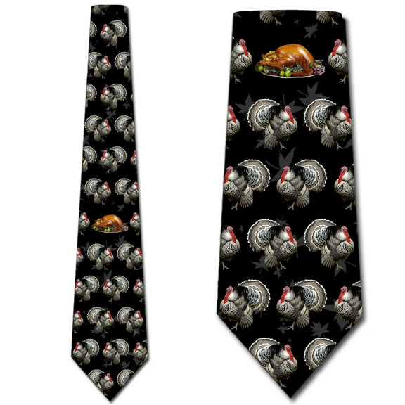Turkey Dinner Tie Black Mens Thanksgiving Neckies by Three Rooker