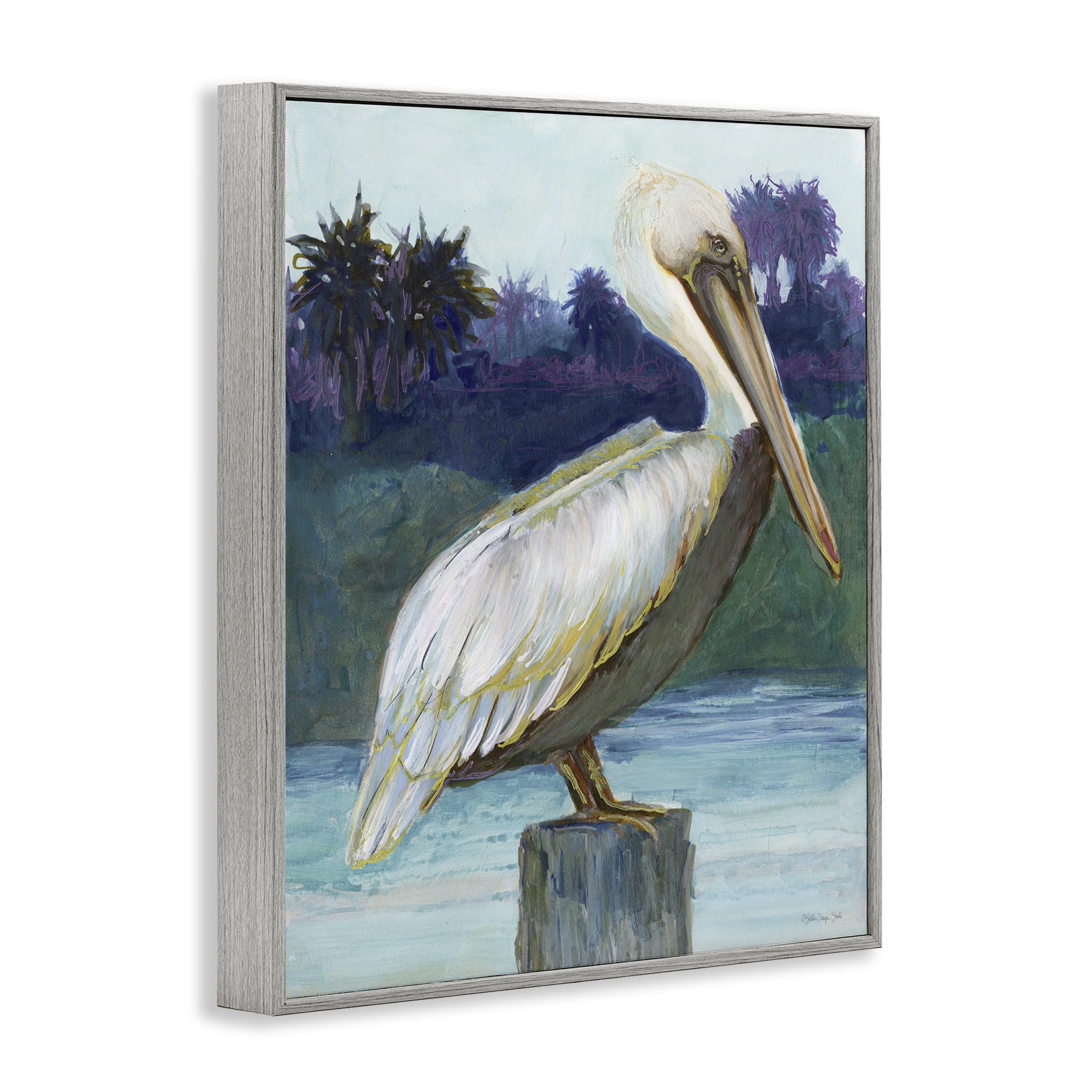 Stupell Industries Tropical Pelican Perched Animals & Insects Painting Gray Framed Art Print Wall Art, 24 x 30