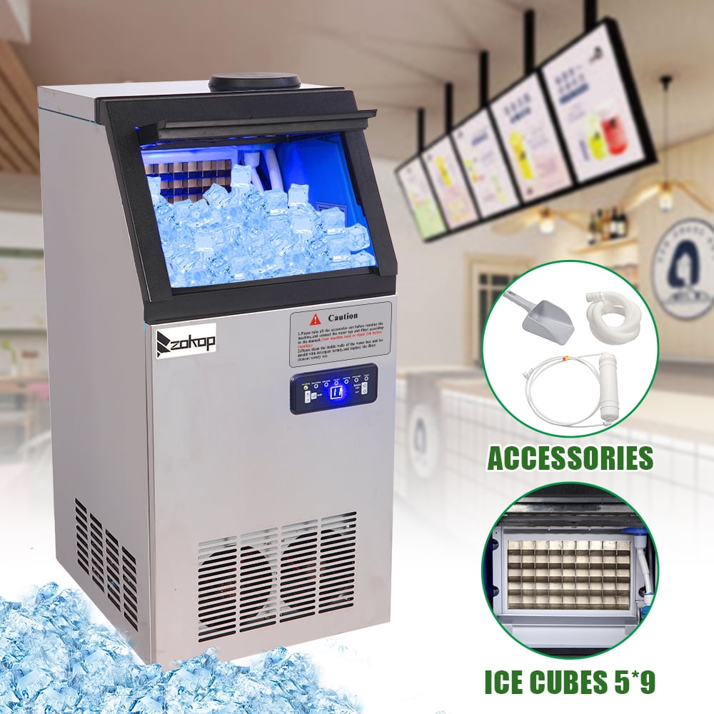 Kepooman 120V/60HZ Stainless Steel Commercial Ice Machine, Free-Standing Ice Cube Maker Machine