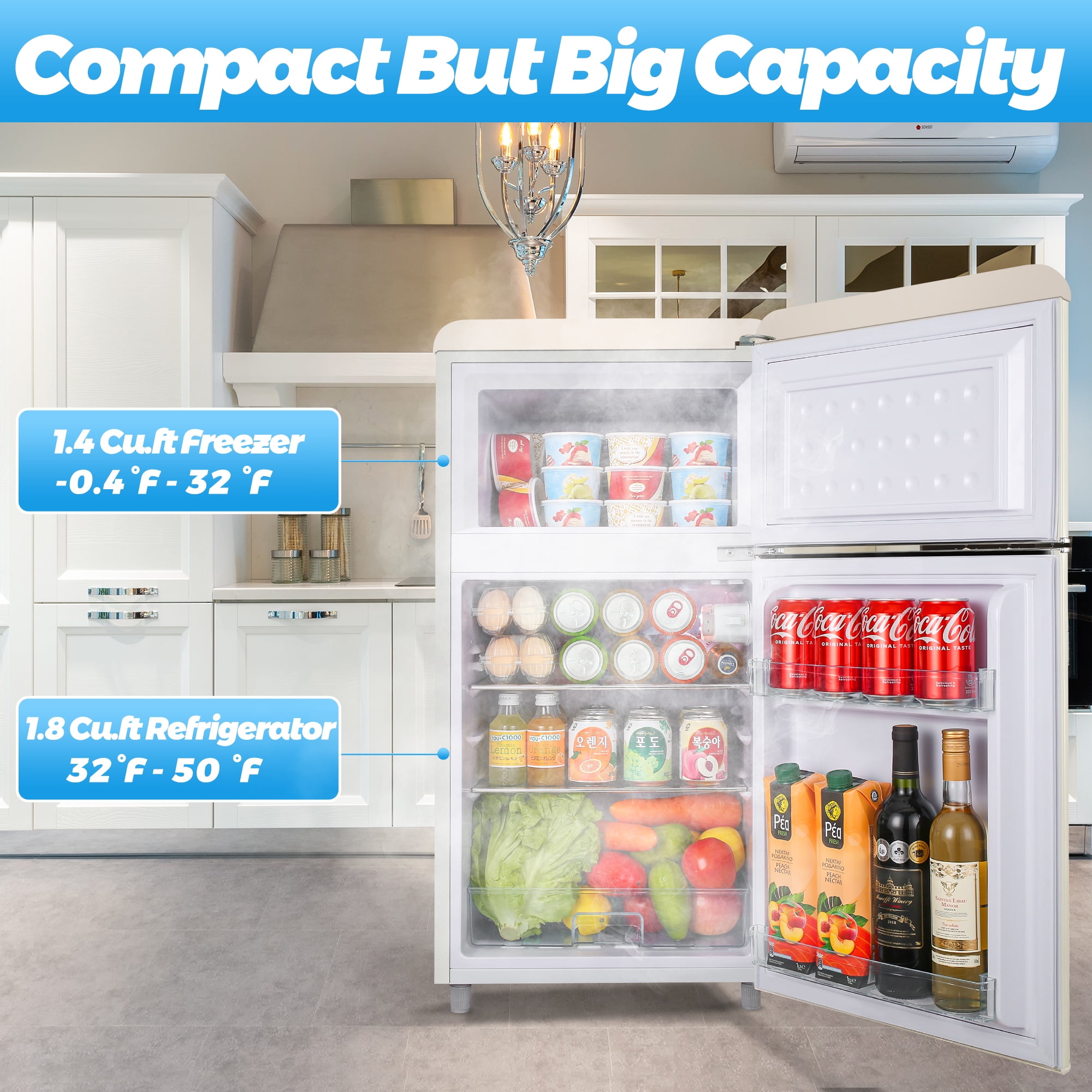 LUCKYERMORE 3.2 Cu.Ft Mini Refrigerator With Freezer 2 Door Fridge