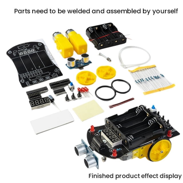 Smart Car DIY Electronic Kit 51 MCU Ultrasonic Obstacle Avoidance Car Automatic Ranging Robot Programming DIY Kit,1 x DIY electronic kit,Yellow&Black