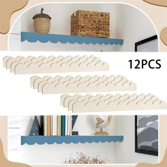 HXRH 12Pcs Unfinished Scalloped Wood Trim 15.75*1.57 Inch DIY Scalloped Edge Wood Molding Trim for Home Wall Cabinet Window Door Mirrors Decor