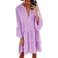 thumbnail image 1 of U.Vomade Nouveau Léopard Ample Mini Robe Femmes Casual Rose V Cou Manches Volant Parti Jupe Chemise Femmes Plage Robe Boho, 1 of 4