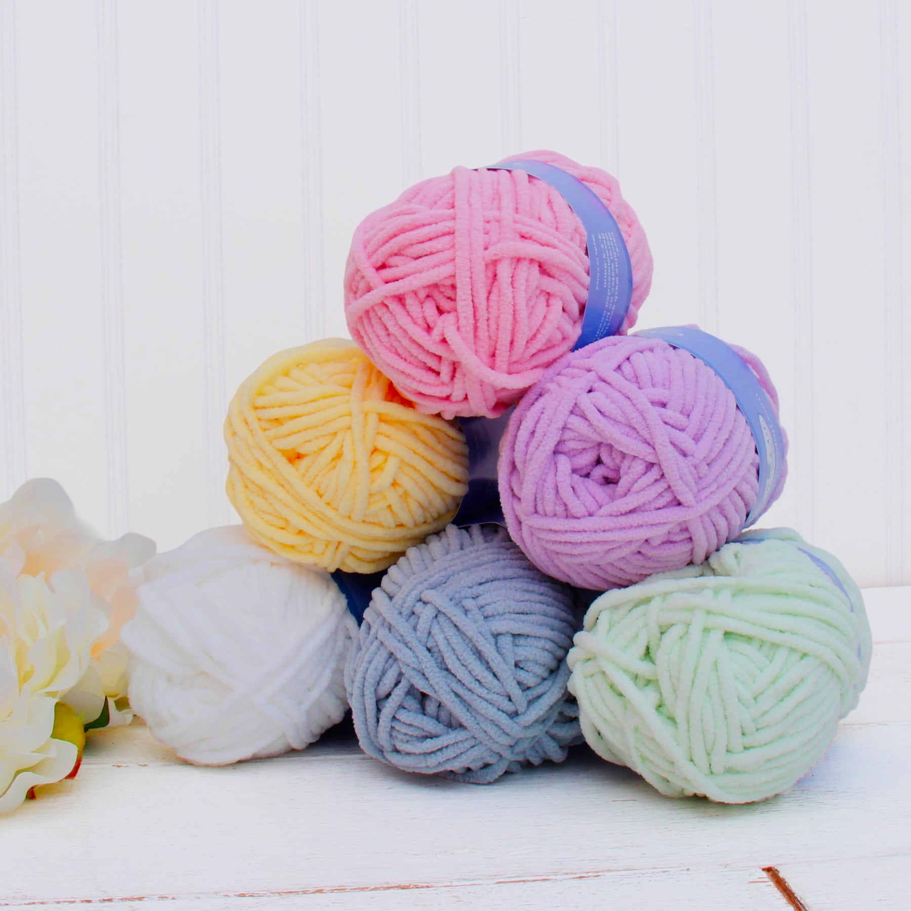 6 Pack ThreadArt Chenille Yarn for Crocheting, Knitting, Amigurumi, Super Soft Plush Velvet Yarn - 50 Gram 60 yds #5 Fluffy Yarn Skeins - Blush Pink