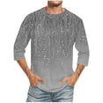 thumbnail image 1 of Camisas de Lino para Hombres Impresión Cuello Redondo Casual 3/4 Manga Blusa, Mezcla de Lino de Algodón para Primavera Verano Ocio Y Tops Diarios, 1 of 9