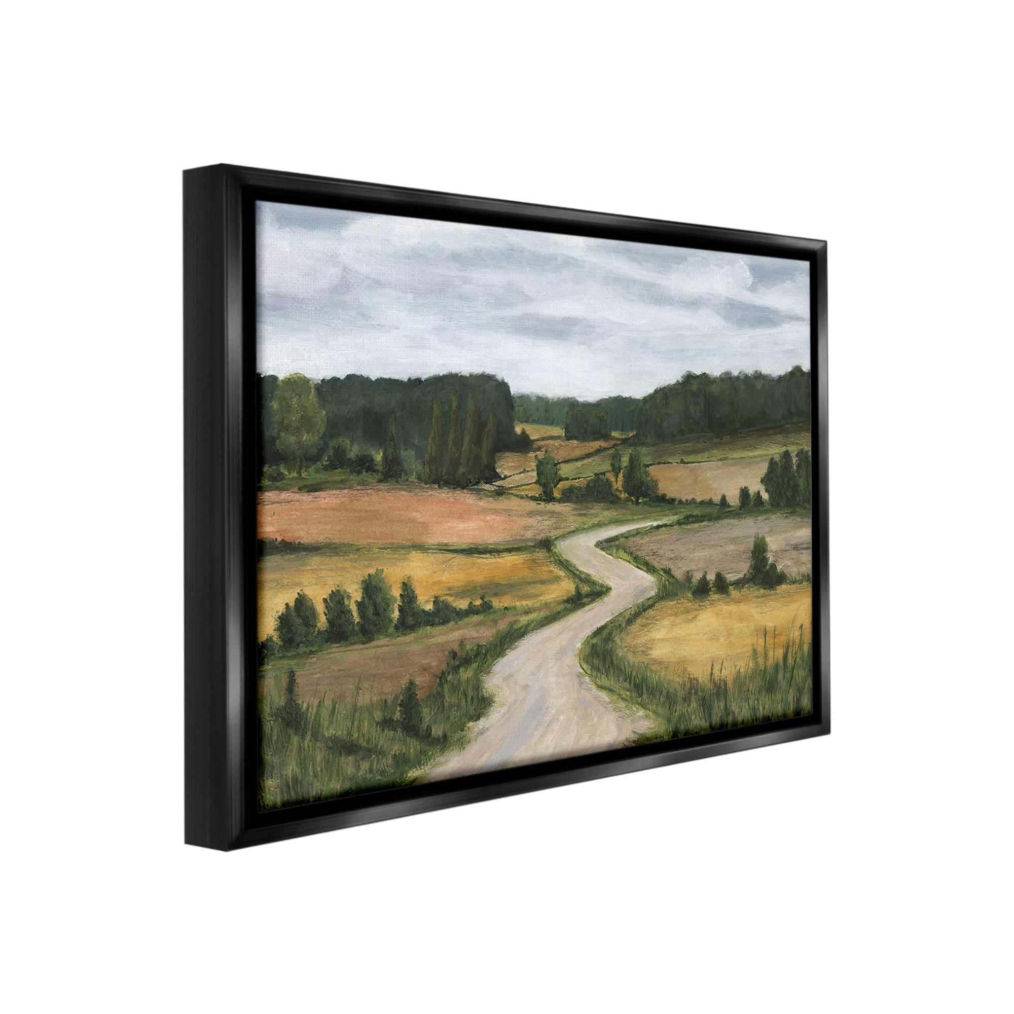 Stupell Industries Waning Rural Rode Landscape Painting Black Floater Framed Canvas Art Print Wall Art, 21 x 17