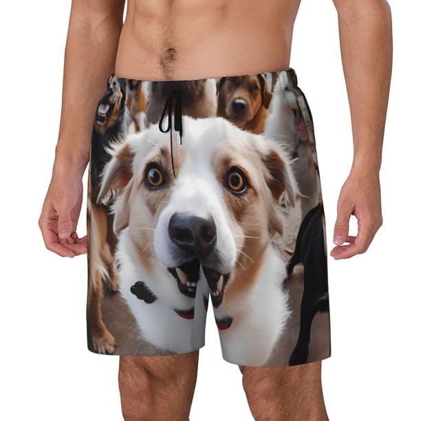 Balery Realistic Cute Puppy Bañador para hombre, shorts de playa de secado rápido con entrepierna y forro de compresión-XX-Large