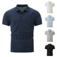 thumbnail image 5 of XDZJLR Polo Shirts For Men Ice Silk Plaid Jacquard Lapel Daily Casual Short Sleeved Shirts Blouse Navy Xxl, 5 of 6