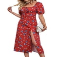 thumbnail image 3 of Women Ruffle Short Sleeve Square Neck Boho Floral Midi Dress Flowy A Line Long Dress, 3 of 7