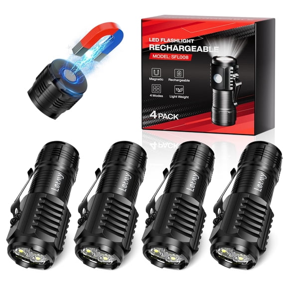 Linternas LETMY Mini recargables con base magnética, paquete de 4