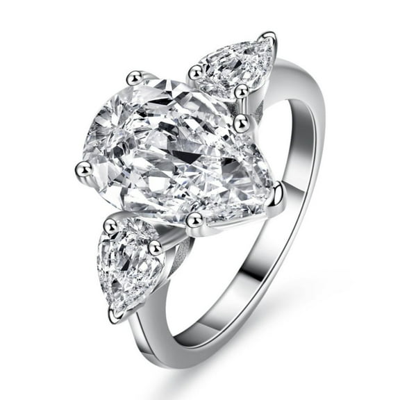 4 Carat Pear Shaped Moissanite Ring Three Stone Engagement Ring for Women S925 Sterling Silver D Color VVS1 Clarity Diamond Wedding Rings