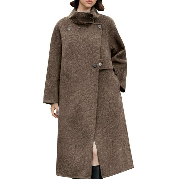Birdeem Women's Long Thicken Wool Pea Coat, Solid Casual, Stand Collar, Inner Lining Pocket, Breasted Design, Long Dress Coats