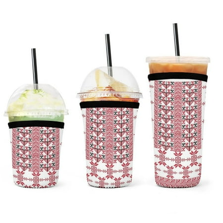 

Set of 3 Packs Reusable Hot And Iced Coffee Cup Sleeve Neoprene Tumbler Sleeve Palestinian Embroidery(16 24 32oz)